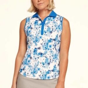 Lady Hagen Women's Toile Sleeveless‎ Print Golf Polo XS NWT